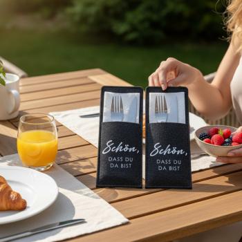 2/4/6er Set Bestecktasche Schön, dass Du da bist - Filz anthrazit oder grau - Artikel Nr. 1100081